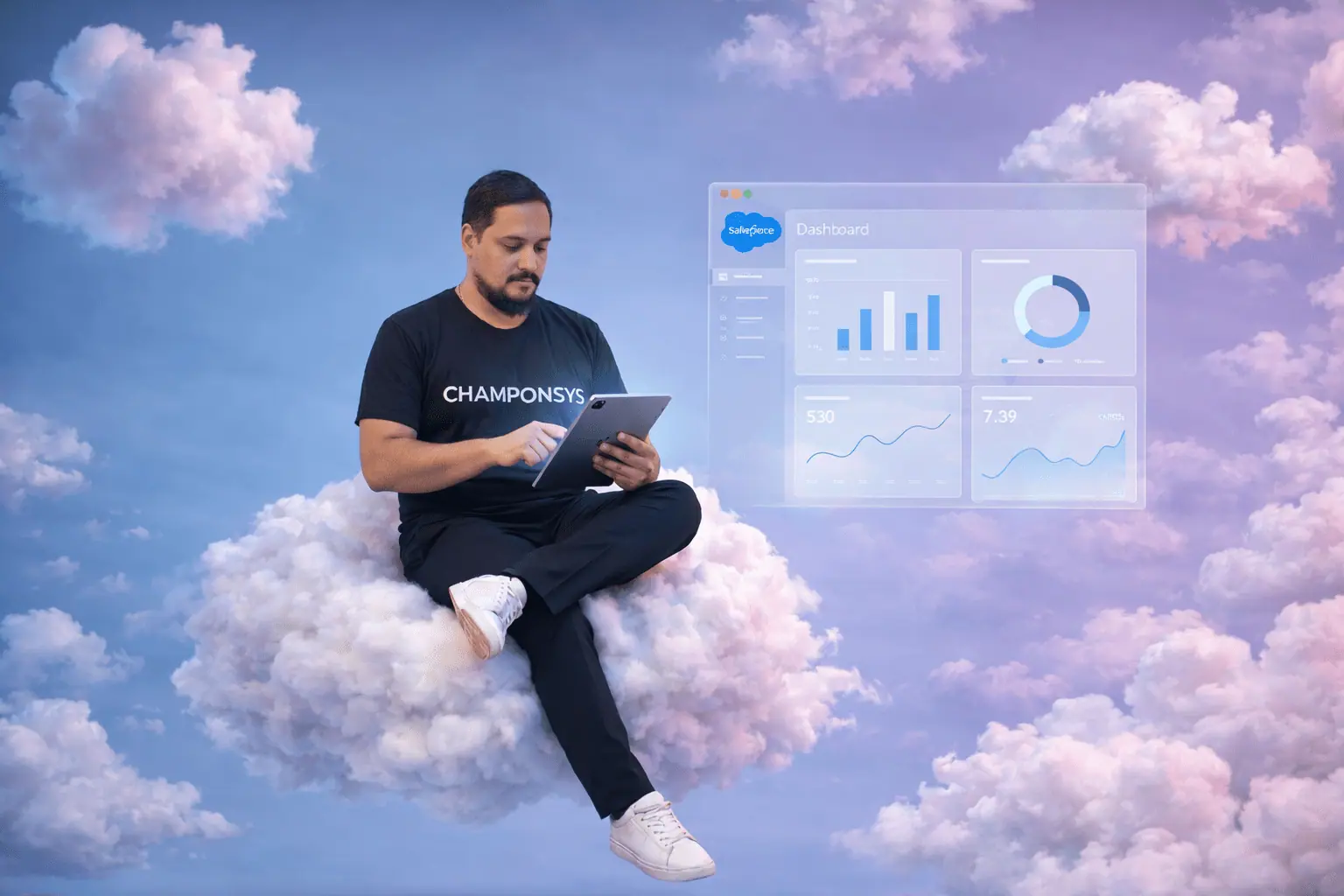 Ejecutivo de tecnología analizando un dashboard de datos en la nube, representando la infraestructura de IA empresarial que demandan los CIOs según Salesforce.