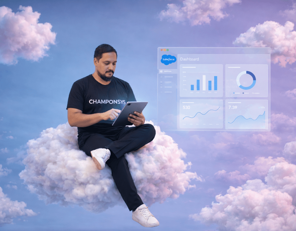 Ejecutivo de tecnología analizando un dashboard de datos en la nube, representando la infraestructura de IA empresarial que demandan los CIOs según Salesforce.