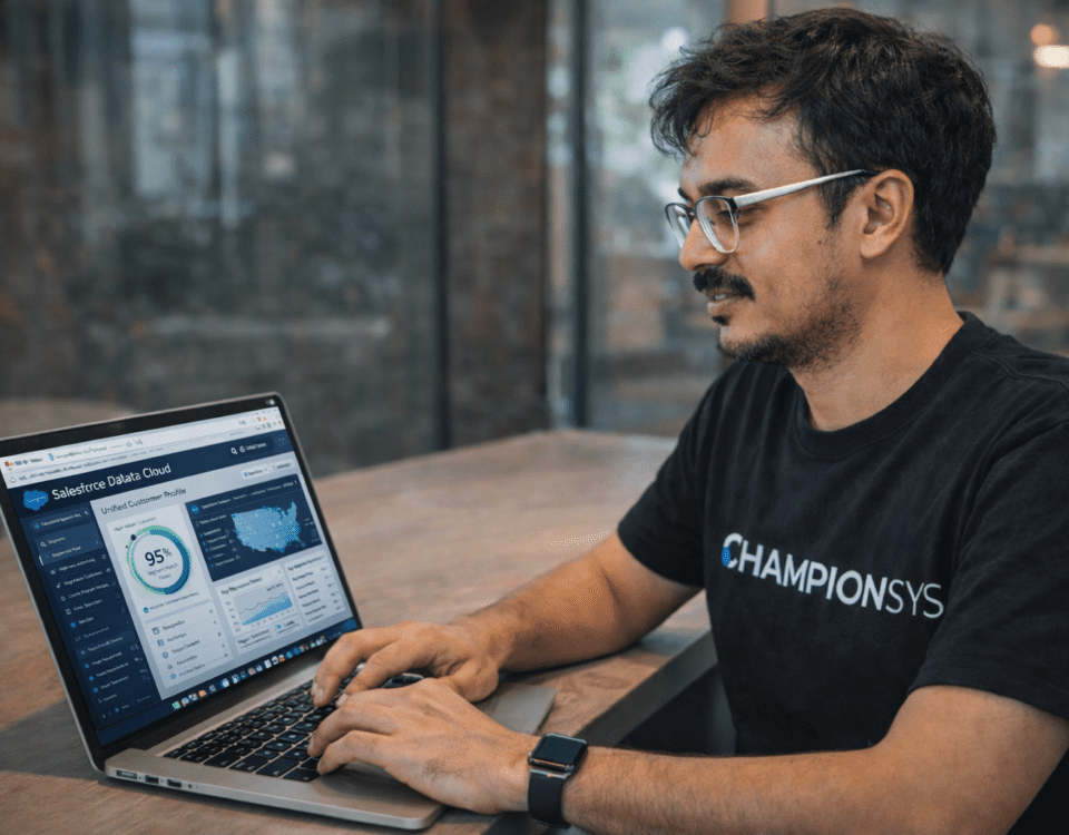 Profesional analizando datos de clientes en Salesforce Data Cloud para mejorar personalización y revenue en la industria hospitality.