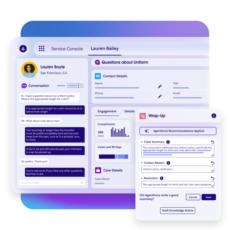 Interfaz de Salesforce Agentforce con inteligencia artificial para automatizar la atención al cliente y mejorar la experiencia del huésped en hospitality.