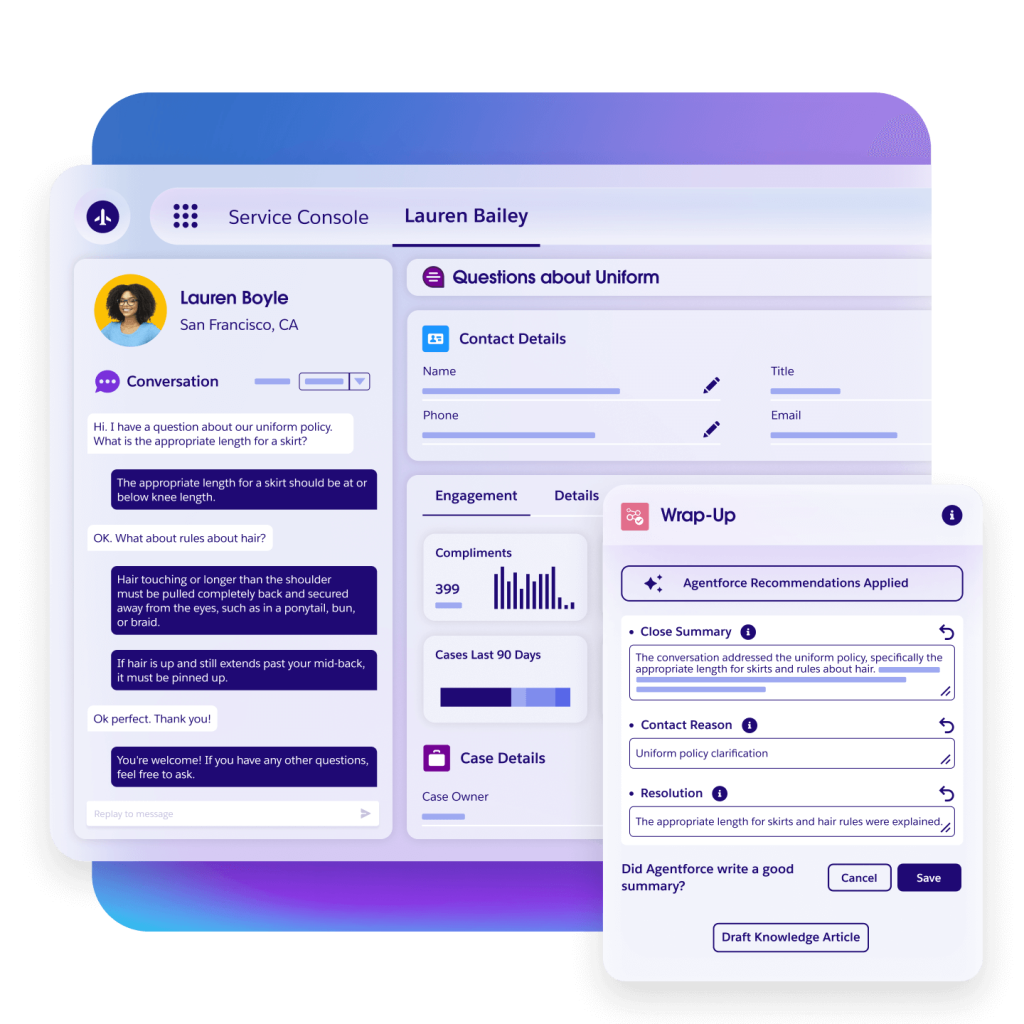 Interfaz de Salesforce Agentforce con inteligencia artificial para automatizar la atención al cliente y mejorar la experiencia del huésped en hospitality.